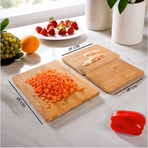 Premier Housewares Set of 3 Rectangular Bamboo Wood Chopping and Serving Boards in Brown and Beige – 2