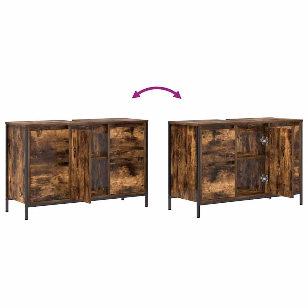 Berkfield Home Basin Cabinet with Drawers in Smoked Oak Brown, W: 90 cm, D: 34.5 cm, H: 60 cm – 6