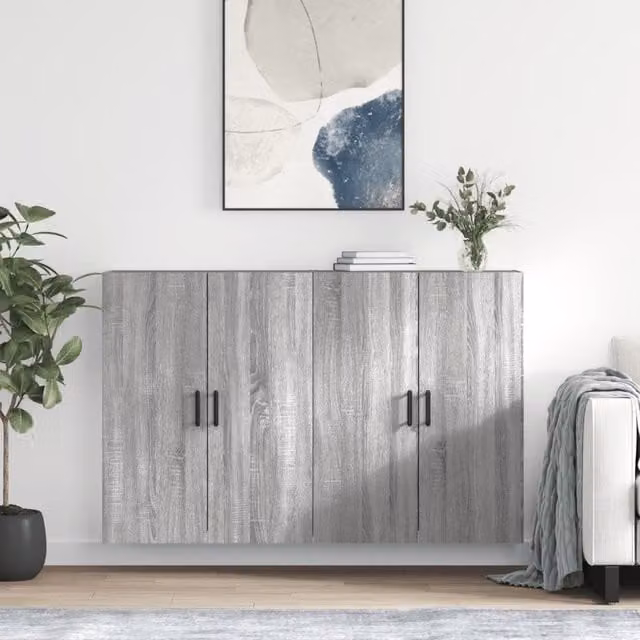 Berkfield Home Wall Mounted Cabinets, 2 Piece Set, Grey Sonoma, W: 69.5 cm, D: 34 cm, H: 90 cm