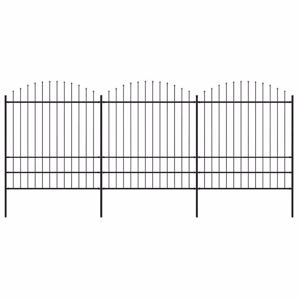 Berkfield Home Durable Steel Garden Fence with Spear Top, Black, W: 5.1 m, H: 1.75 m