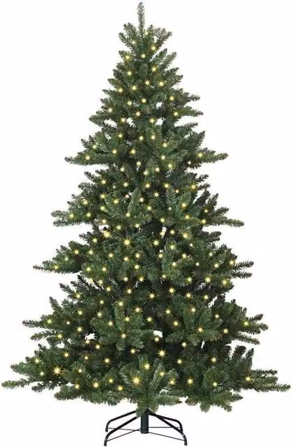 Berkfield Home Elegant Green Artificial Hinged PVC Christmas Tree with 300 Warm White LEDs, Height: 210 cm