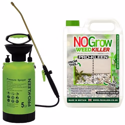 Pro-Kleen NOGrow Weed and Moss Killer 5L with 5L Garden Pressure Sprayer, Glyphosate Free and Eco-Friendly