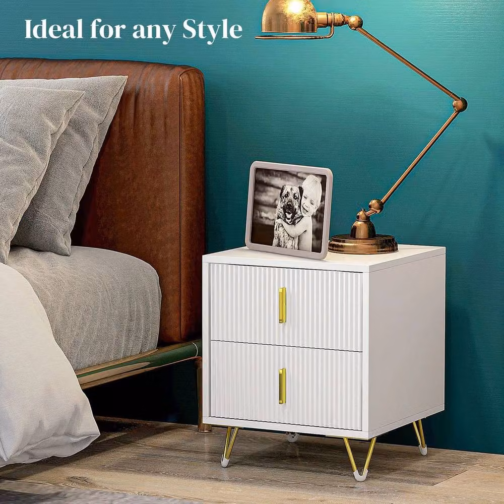 KORVIXA Small Fluted Bedside Table in White, W/D/H: 100 x 100 x 100 cm – 2
