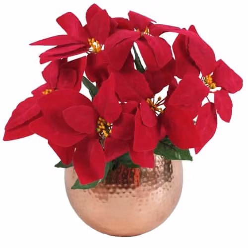 LeafUK Red Poinsettia Artificial Christmas Houseplant in Pot with Copper Edging, Height: 40 cm