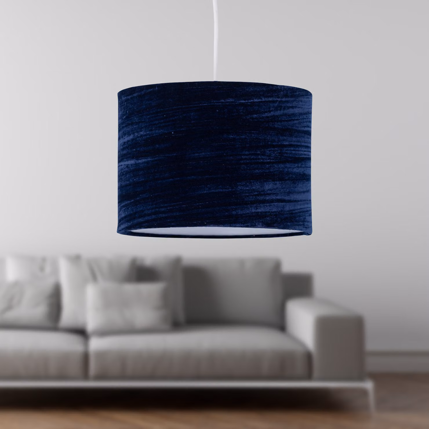 First Choice Lighting Set of 2 Navy Blue Crushed Velvet Cylinder Pendant Lightshades, Diameter: 30 cm – 2