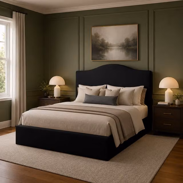 Desire Deco Brooklyn Upholstered Fabric Bed Frame, Black, W x D: 200 x 200 cm