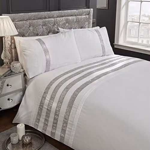 Rapport Home Carly Polycotton Duvet Cover and Pillowcase Set in White, Super King