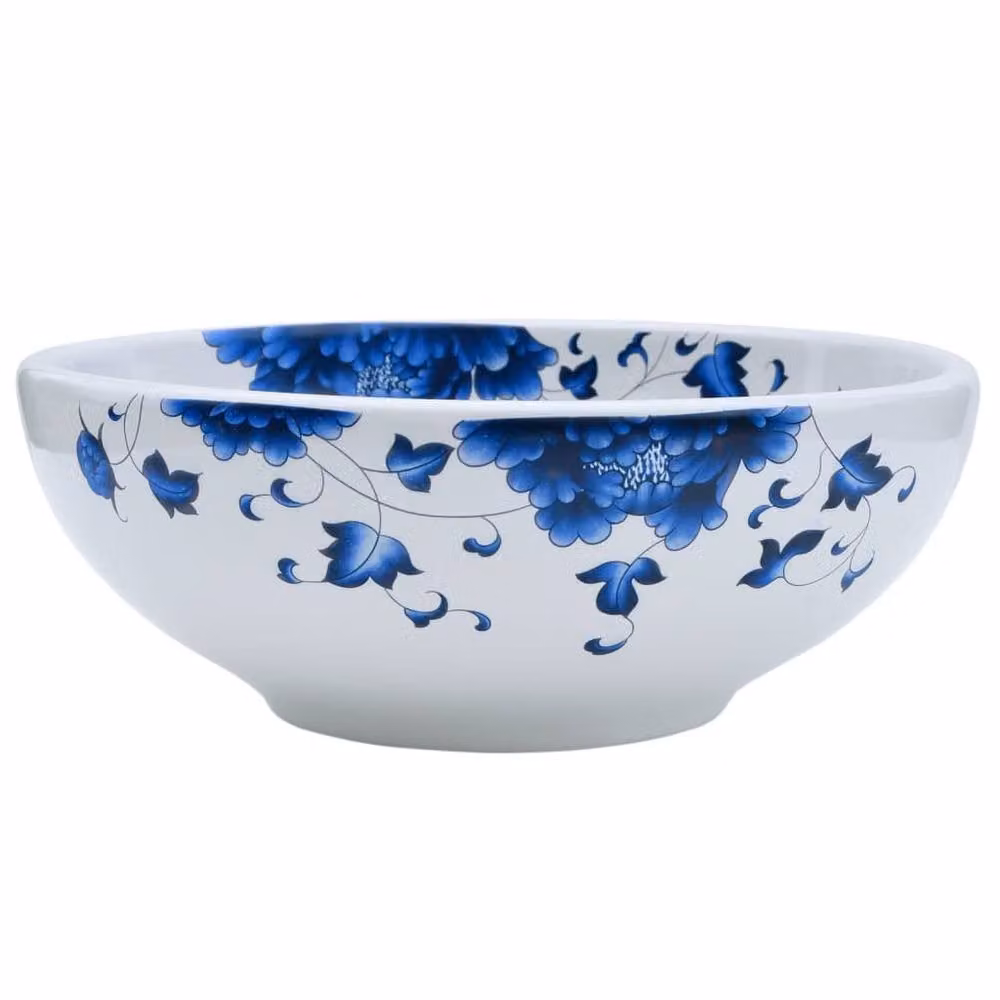 Berkfield Home Round Ceramic Countertop Basin in White and Blue, Diameter: 41 cm, Height: 14 cm – 2