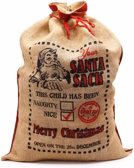 KDMD Festive Naughty & Nice Reusable Jute Christmas Gift Sack for Kids in Brown – 1