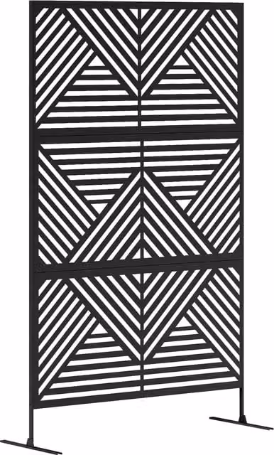 Outsunny Decorative Garden Privacy Screen with Stand, 6.5FT Freestanding Black Metal Outdoor Divider, Rhombus Style Steel Paravent – 1