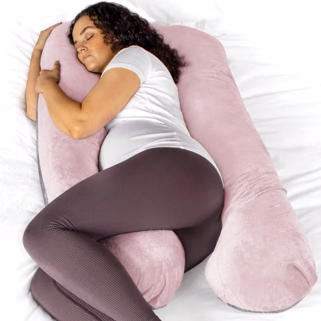 Aamira U-Shaped Memory Foam Full Body Pregnancy Pillow in Grey and Pink Velvet