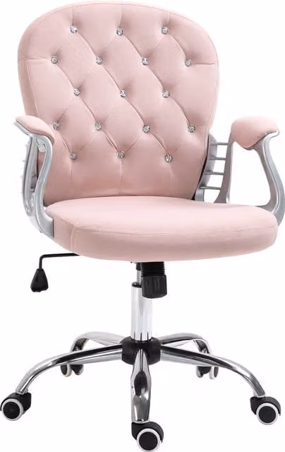 Vinsetto Ergonomic Pink Velvet Diamond Tufted Swivel Desk Chair with Armrests and Castors