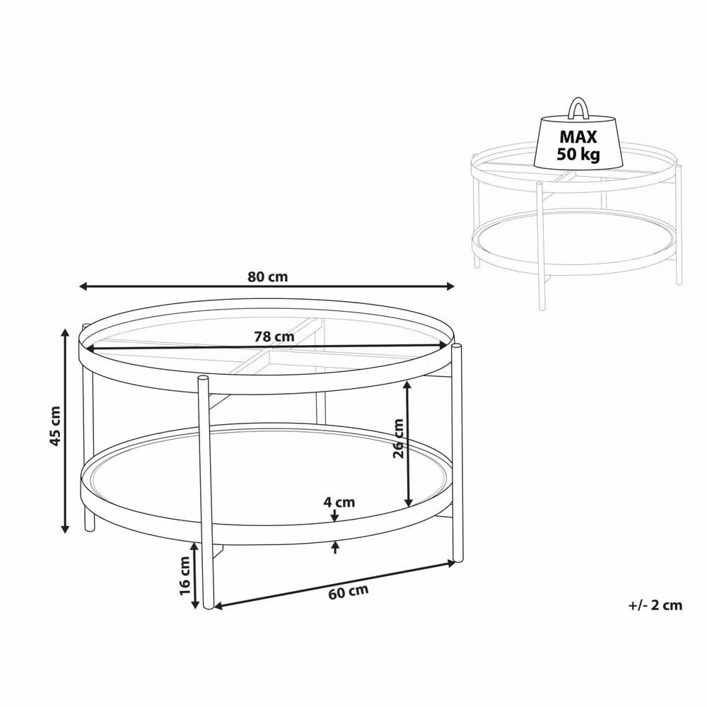 Wyld and Coco Viennese Braid Round Coffee Table with Black Metal and Tempered Glass, Diameter: 80 cm, Height: 45 cm – 4