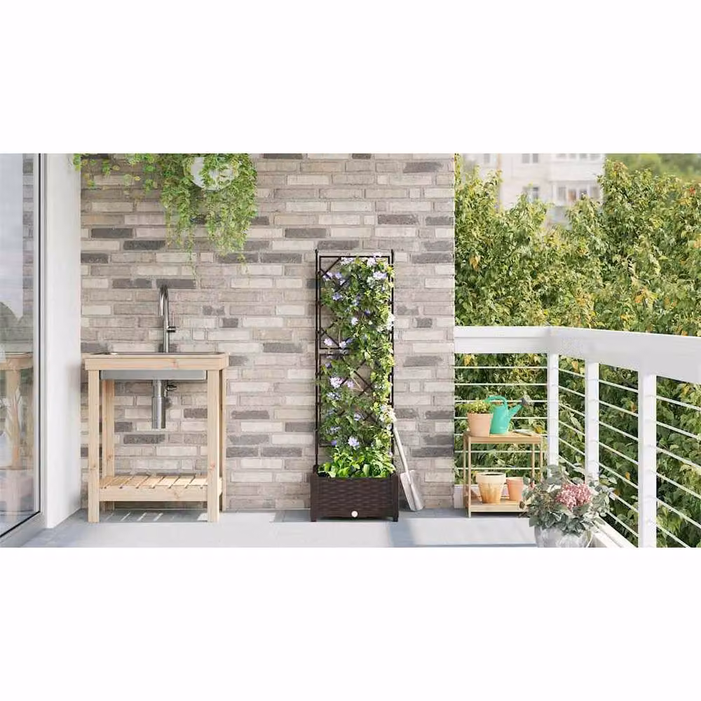 Berkfield Home Garden Planter with Trellis in Brown, W/D/H: 40 x 40 x 125 cm – 3