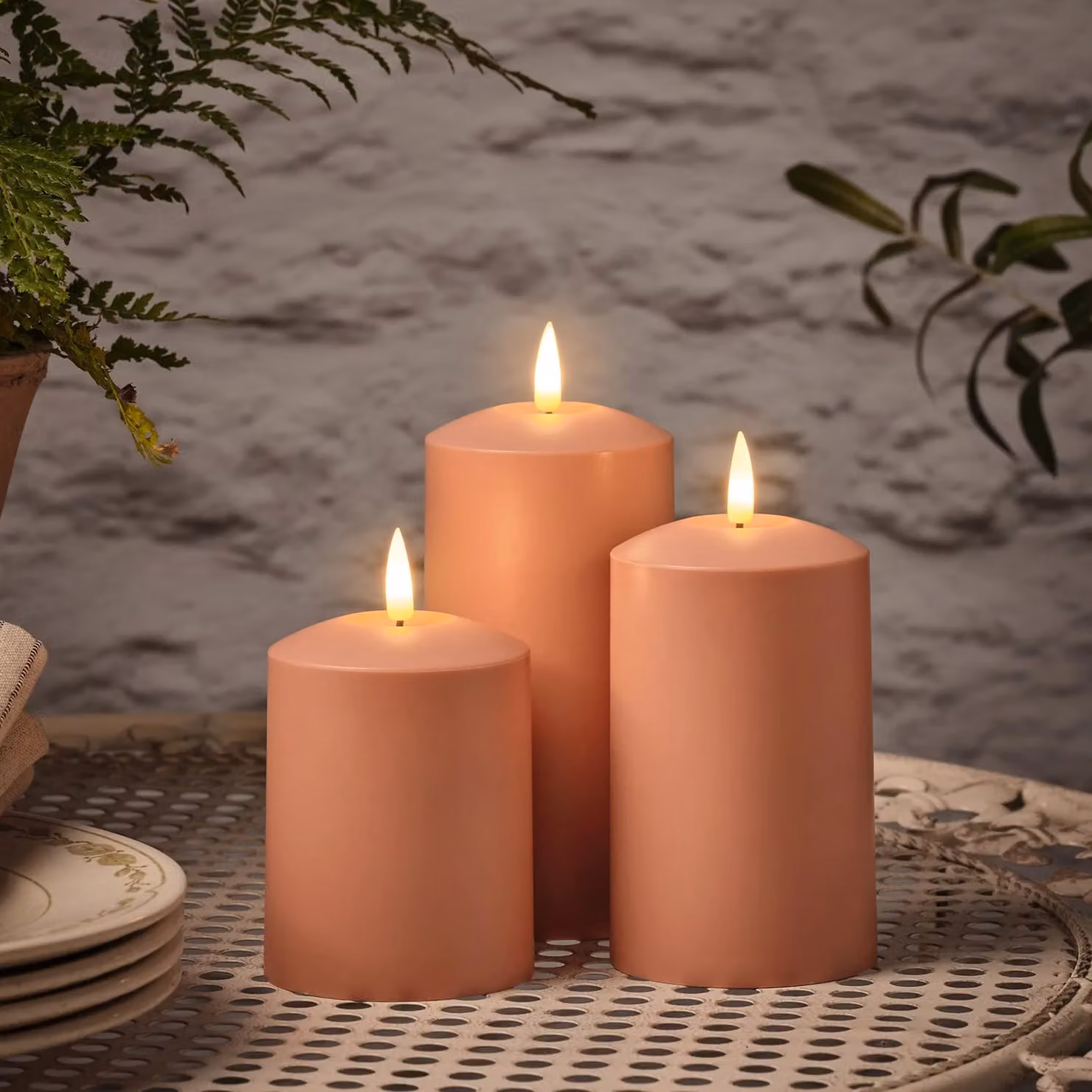 Lights4fun TruGlow Terracotta and White Outdoor Candle Trio