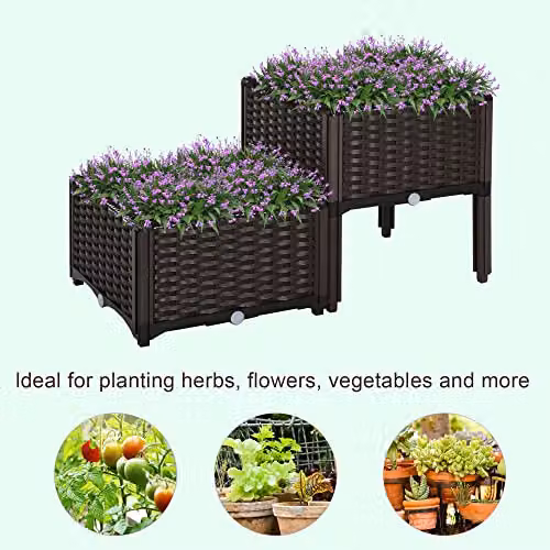 Outsunny Set of 2 Brown Plastic Raised Garden Beds for Vegetables, Herbs and Ornamental Plants – 3