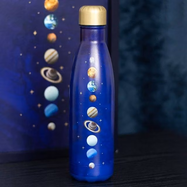 Uniqueful Solar System Metal Water Bottle in Blue and Gold, 1000ml – 1