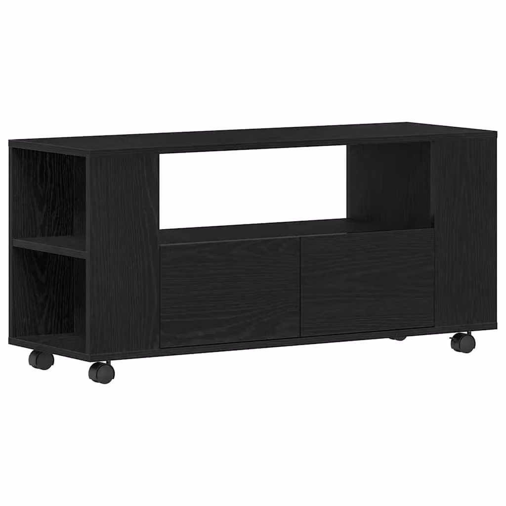 Berkfield Home Modern TV Cabinet in Black Oak with Castors, W/D/H: 102 x 34.5 x 43 cm – 2