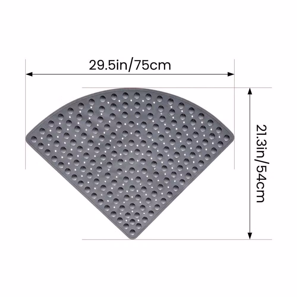 VOGREX M Quadrant Non-Slip Rubber Corner Shower Mat with Strong Suction Cups in Grey – 2