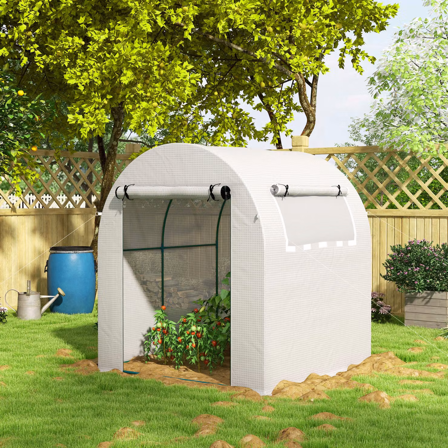 Outsunny Walk In Polytunnel Greenhouse in White and Green with Roll-up Window and Door, W/D/H: 180 x 180 x 200 cm – 5