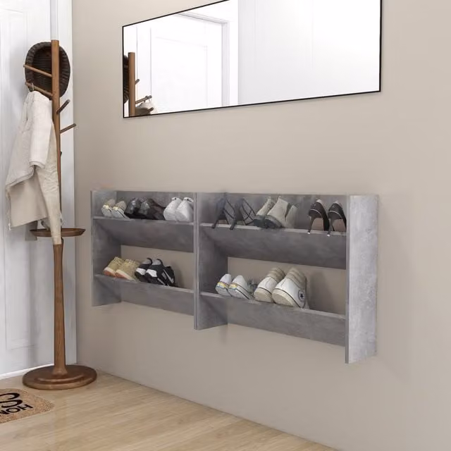 Berkfield Home Set of 2 Wall Mounted Shoe Cabinets in Concrete Grey, W/D/H: 80 x 18 x 60 cm – 1