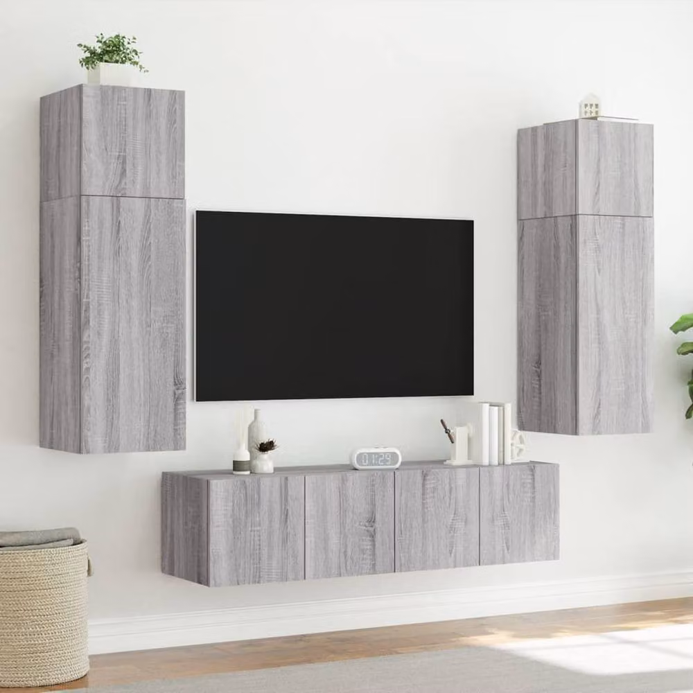 Berkfield Home Set of 2 Modern TV Wall Cabinets with LED Lights in Grey Sonoma, W/D/H: 80 x 35 x 31 cm – 3