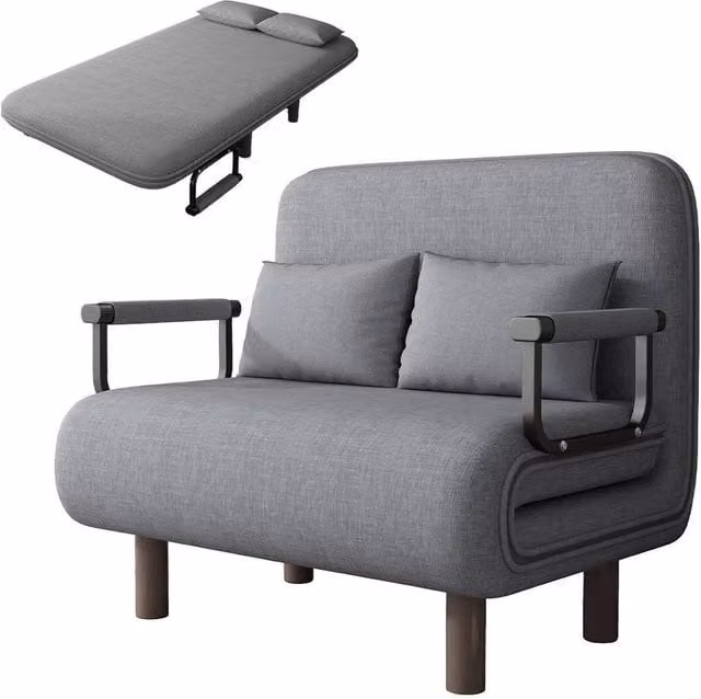 PAWNORA Grey Fabric Fold-out Armchair Sofa Bed with Metal Frame – 1