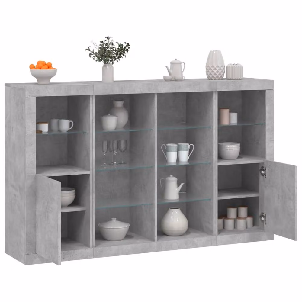 Berkfield Home Set of 3 Modern Sideboards with Integrated LED Lighting in Concrete Grey Matt Engineered Wood – 2