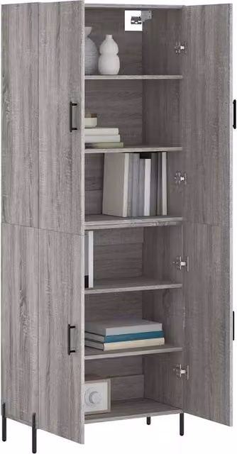 Berkfield Home Modern Grey Matt Highboard with Hinged Doors and Internal Shelves, W/D/H: 69.5 x 34 x 180 cm – 1
