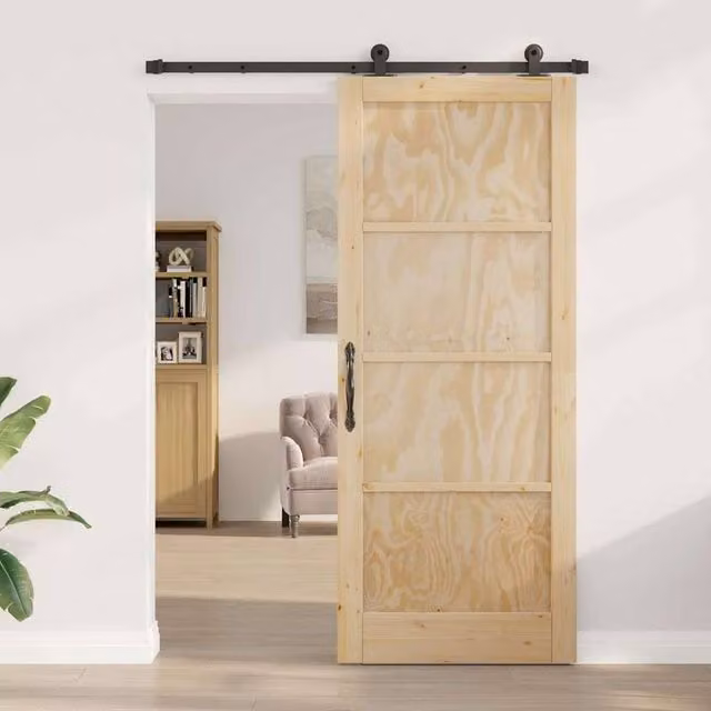 Berkfield Home Orkdal Solid Wood Pine Sliding Door with Hardware Set in Beige