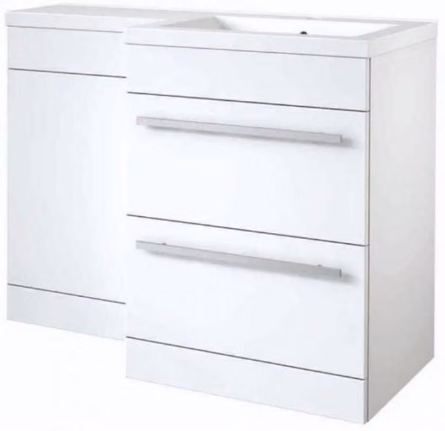 Clifton White Right Hand 2 Drawer Combo Unit with L Shape Basin, Width: 110 cm