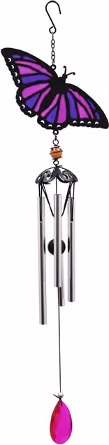 Betley Butterfly Stained Glass and Metal Suncatcher Wind Chime in Purple and Black