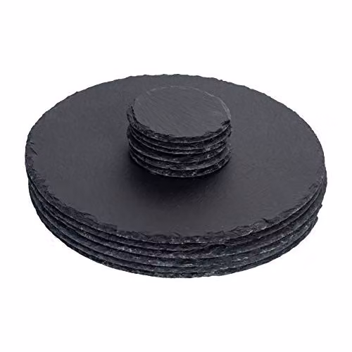 Argon Tableware 12 Piece Round Slate Placemats and Coasters Set in Black or Grey – 1