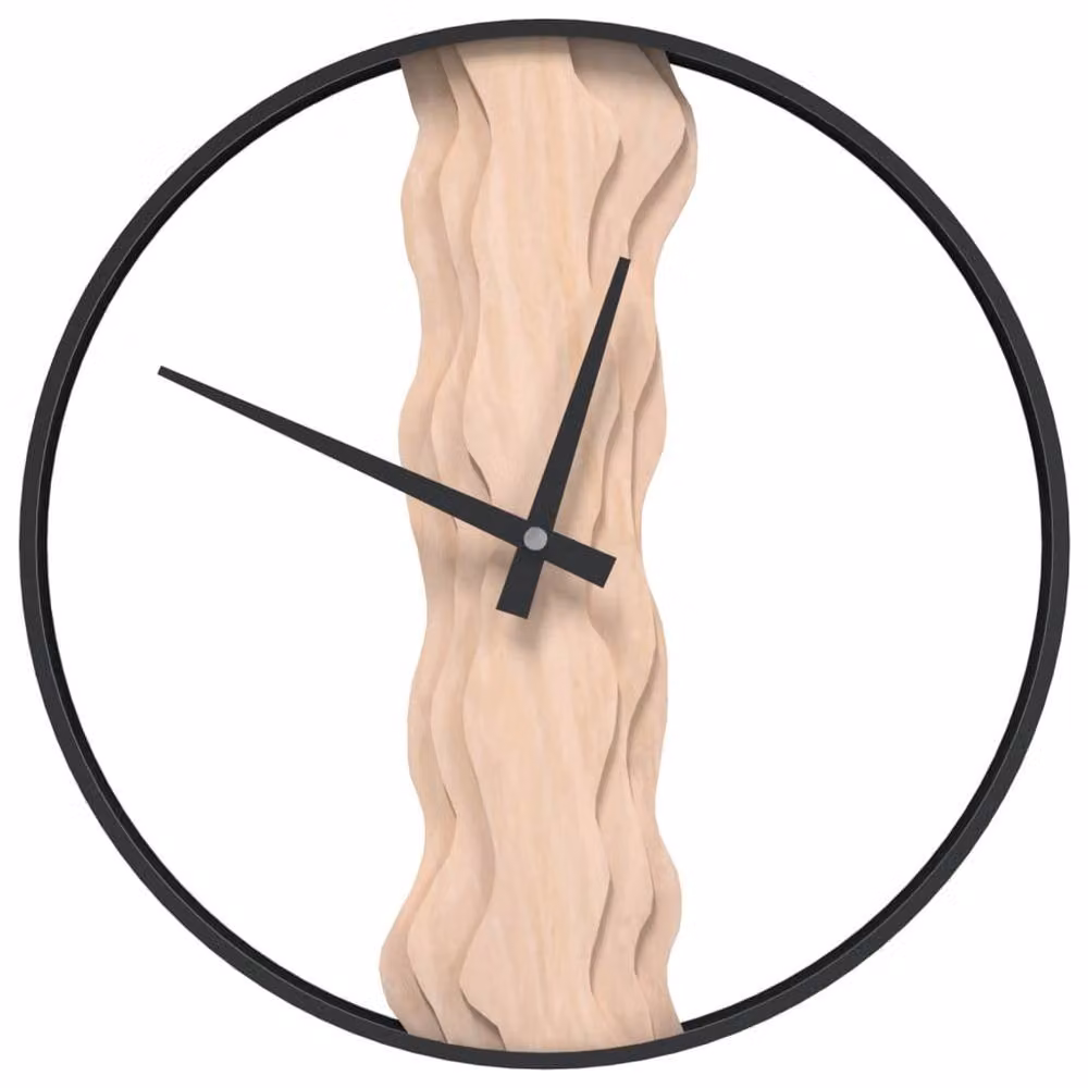 Berkfield Home Round Silent Analog Wall Clock in Brown, Iron and Oak Wood, Diameter: 35 cm – 2