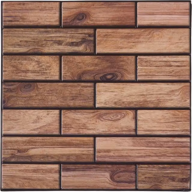 Livingandhome 10-Pack Brown 3D Self-Adhesive Faux-Tile Wall Stickers