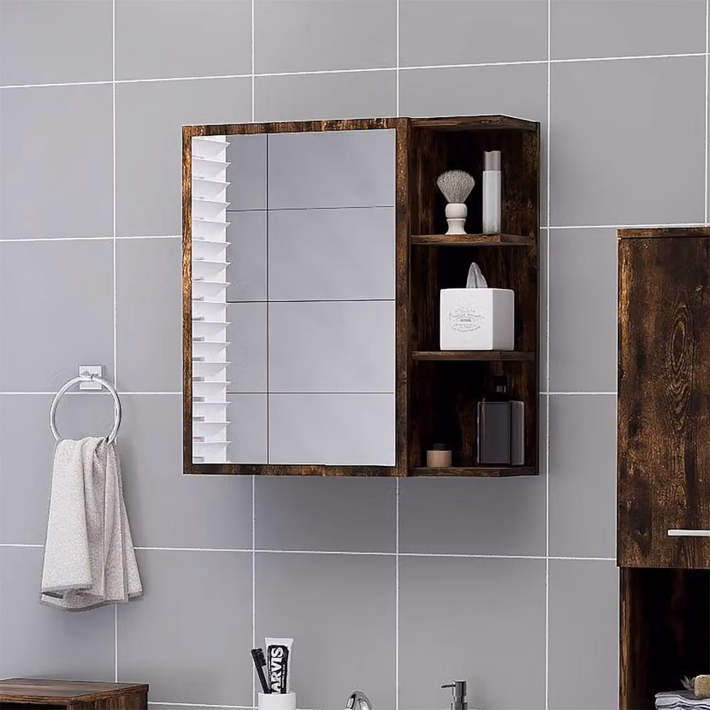 Berkfield Home Smoked Oak Bathroom Mirror Cabinet, Brown, W: 62.5 cm, D: 20.5 cm, H: 64 cm – 1
