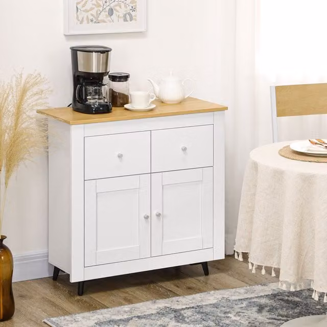 HOMCOM White Sideboard Storage Cabinet with Drawers