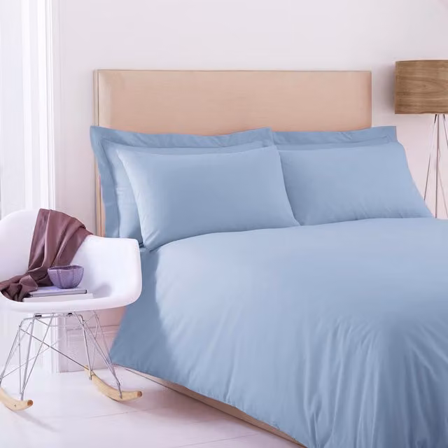 Charlotte Thomas Poetry Plain Dyed Blue Double Duvet Cover Set with 2 Housewife Pillowcases, W: 140 cm, L: 200 cm