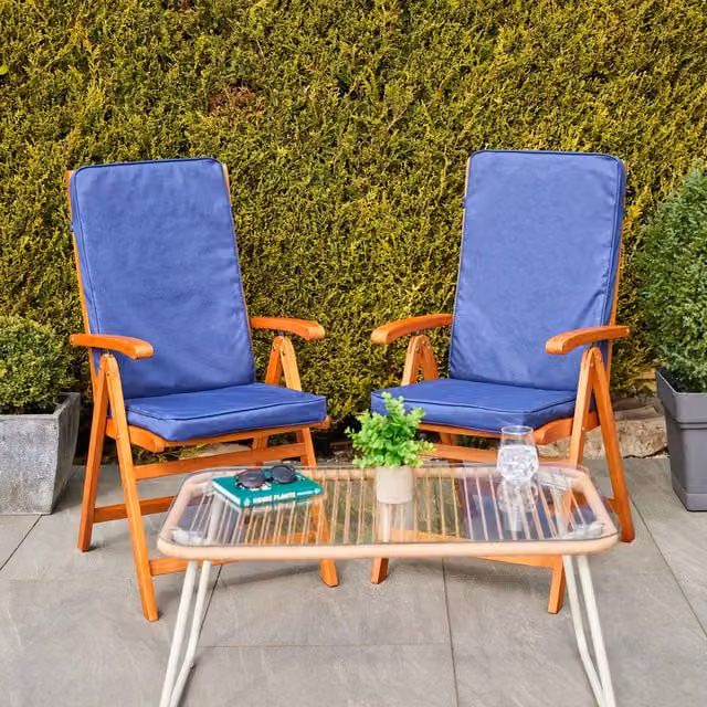 Icon Set of 2 Water Repellent Outdoor High Back Seat Pads in Multicolour Blue