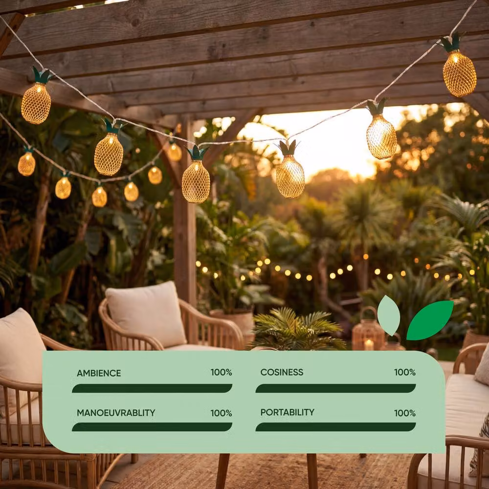 Gardenwize Solar Powered Pineapple LED String Lights with 10 Warm White Yellow Lanterns, 2m – 3