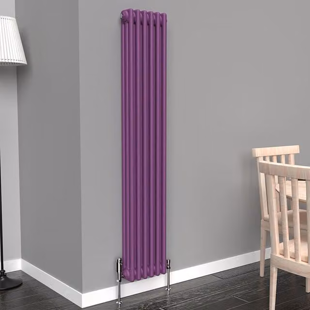 Lux Heat Vertical Coloured Column Radiator in Pretty Plum Purple, H: 150 cm x W: 29 cm