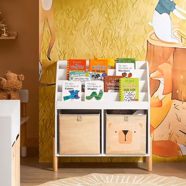 SoBuy White Childrens Cube Bookcase with Fabric Boxes