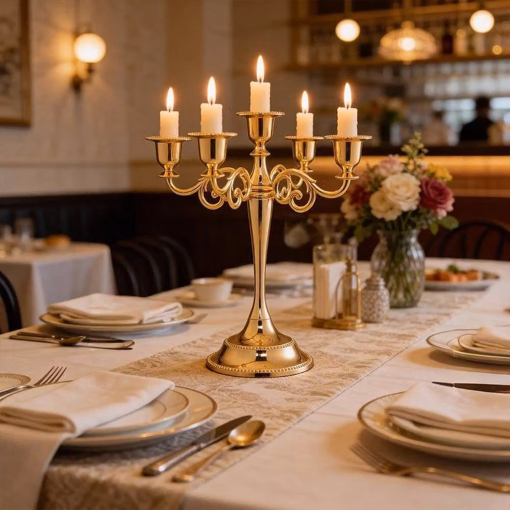 NESTLUNE Gold Metal Classic Taper Candle Holder Tabletop Candelabra, H 100 cm x W 15 cm x D 15 cm – 2