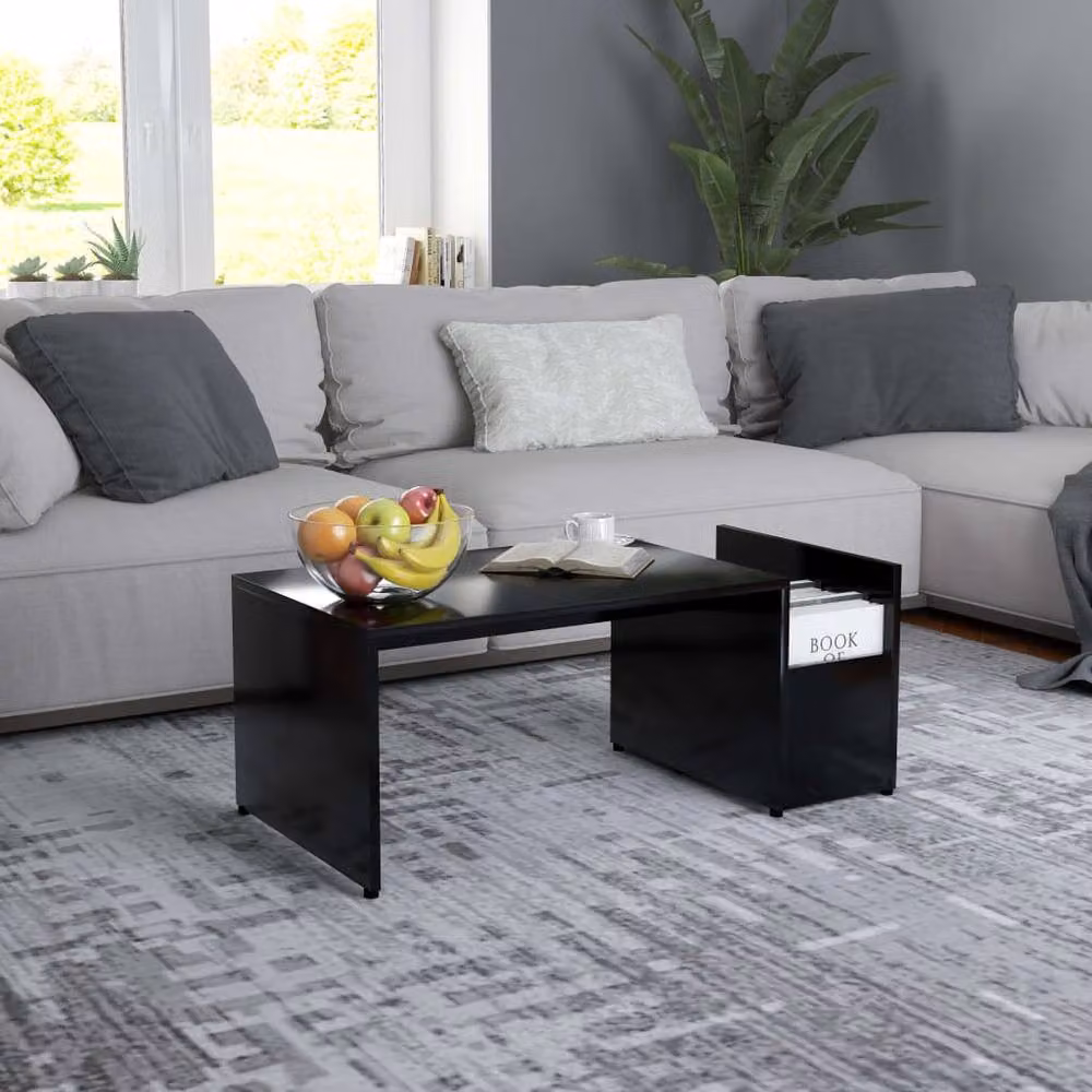 Berkfield Home Black Geometric Coffee Table in Matt Engineered Wood W/D/H: 90 x 45 x 35 cm – 2