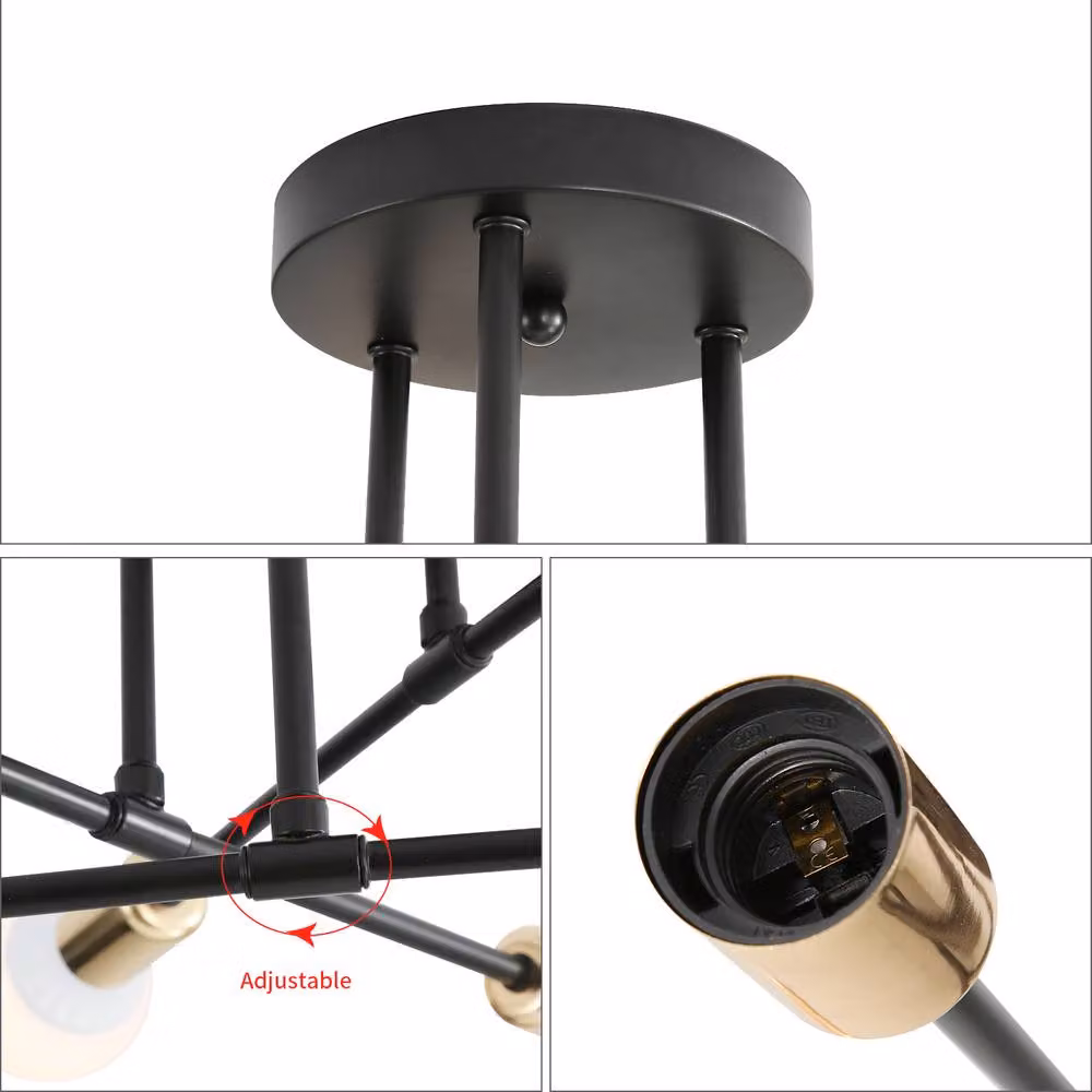 Pheashine Modern 6-Light Ceiling Light in Black and Gold, W/D/H: 52 x 52 x 24 cm – 2