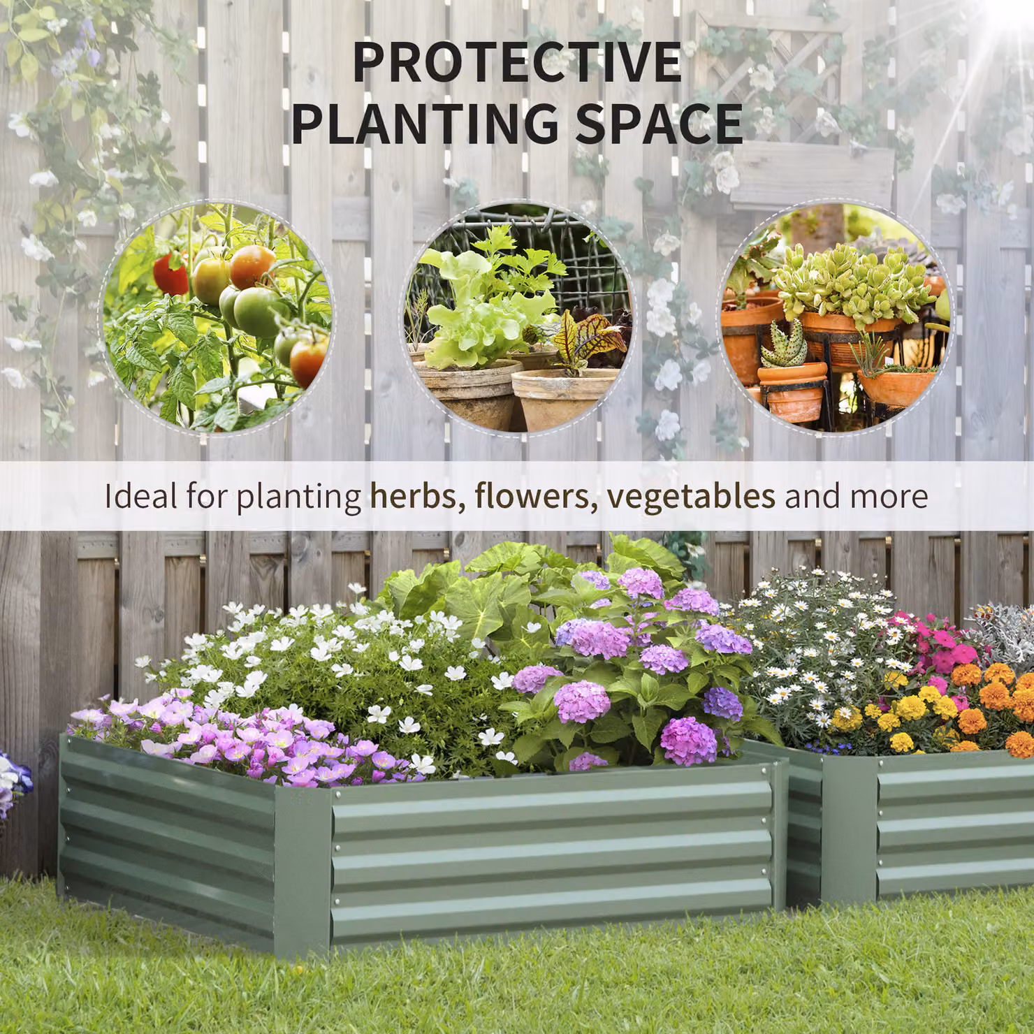 Outsunny Set of 2 Green Galvanised Steel Raised Garden Beds, 291L Elevated Planter Boxes for Flowers and Herbs, W/D/H: 100 x 100 x 30 cm – 4