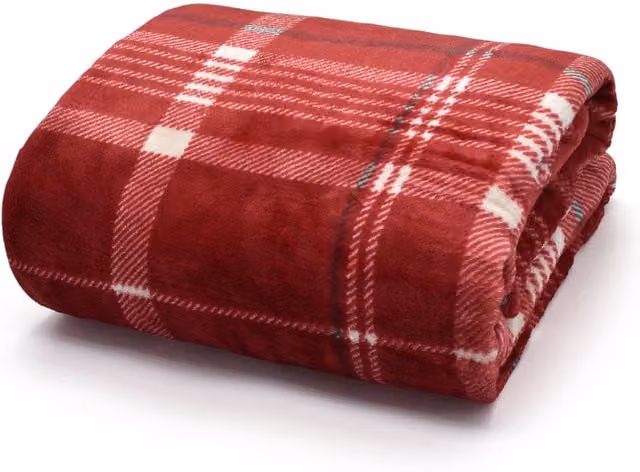 Velosso Supersnug Plush Blanket in Classic Tartan Red, Soft Velour Sofa Throw, W: 130 cm, D: 180 cm