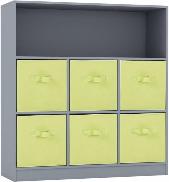 URBNLIVING Modern 7 Cube Wooden Bookcase Storage Unit in Grey and Green