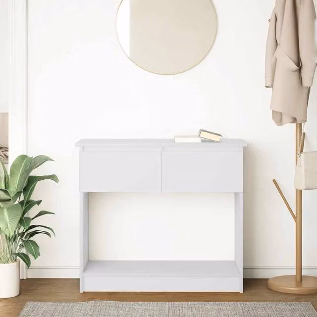 Berkfield Home Modern Console Table with Drawers, White, W: 85.5 cm, D: 38.5 cm, H: 74.5 cm