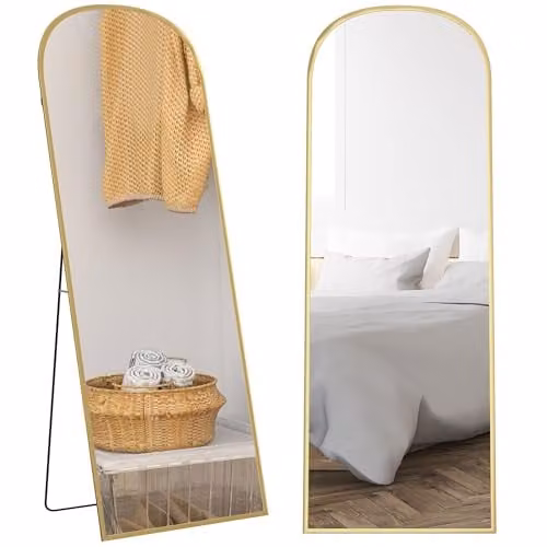 HOMCOM Full Length Rectangular Mirror with Gold Metal Frame, H 165 x W 60 x D 38 cm